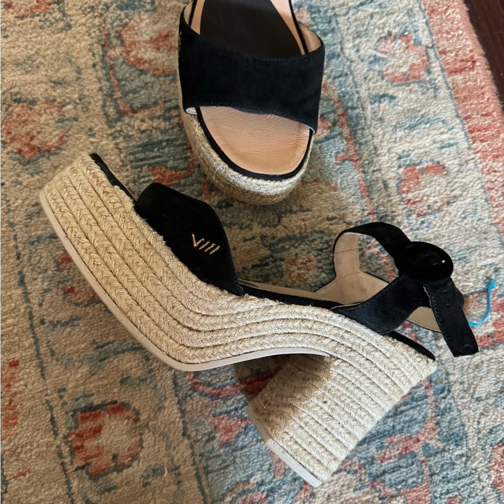 VISCATA Jana Black Suede Platform Espadrille Sandals Size 39 (8.5)